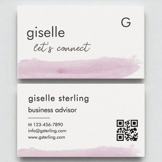 Eleganter Blush Pink Pinselstrich Strich QR Code Visitenkarte