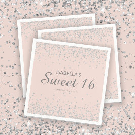 Eleganter Blush Pink Silver Glitzer Sweet 16 Name Serviette