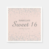 Eleganter Blush Pink Silver Glitzer Sweet 16 Name Serviette (Vorderseite)