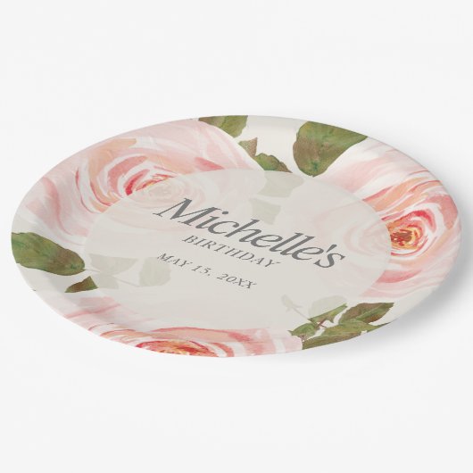 Eleganter Blush Pink Springtime Blumengeburt Pappteller (Schrägansicht)