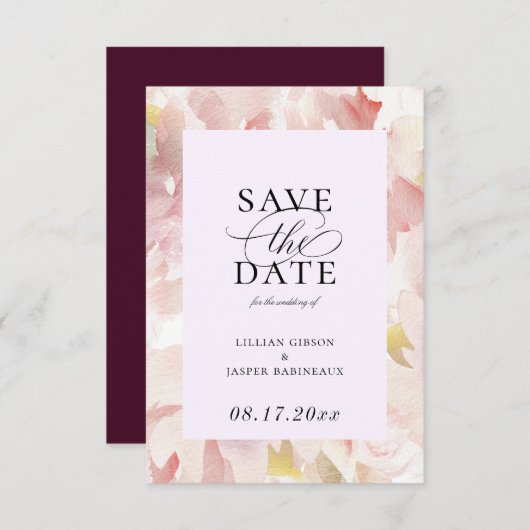 Eleganter Blush Plum Bloral Save the Date Ankündigung (Vorne/Hinten)
