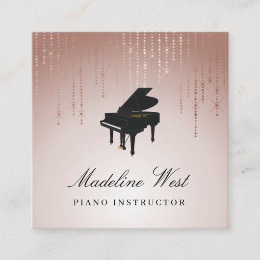 Eleganter Blush Rain Piano Lehrer für Musik Quadratische Visitenkarte (Vorderseite)