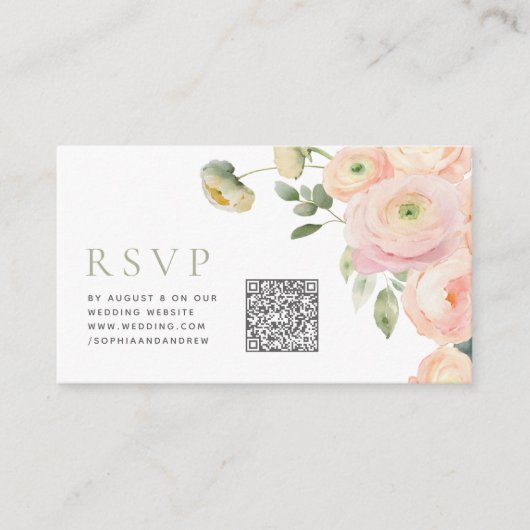 Eleganter Blush & Sage Green Wedding QR Code UAWG Begleitkarte (Vorderseite)