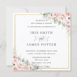Eleganter Blush Soft Pink Floral Gold Wedding Squa Einladung
