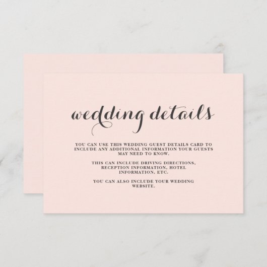 Eleganter Blush und Gray Wedding Double Side Gast Begleitkarte (Vorne/Hinten)