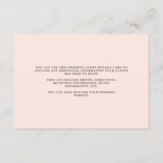 Eleganter Blush und Gray Wedding Double Side Gast Begleitkarte (Rückseite)