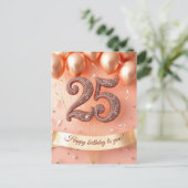 Eleganter Blush und Rose Gold 25. Geburtstag Postkarte (Stehend Vorderseite)