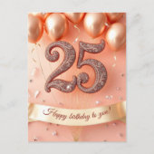 Eleganter Blush und Rose Gold 25. Geburtstag Postkarte (Vorderseite)