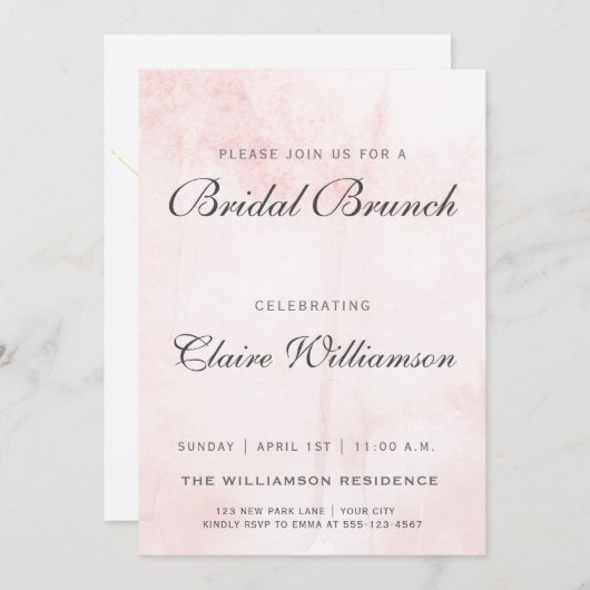 Eleganter Blush Watercolor Bridal Brunch Einladung (Vorne/Hinten)
