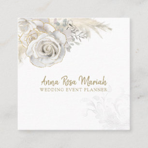 *~* Eleganter Blütengoldblütengolden Glitzer Weißr Quadratische Visitenkarte