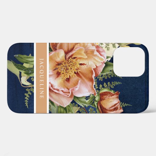 Eleganter Blütenpeony Pink Burgundy Navy Blue Wood Case-Mate iPhone Hülle (Rückseite (Horizontal))