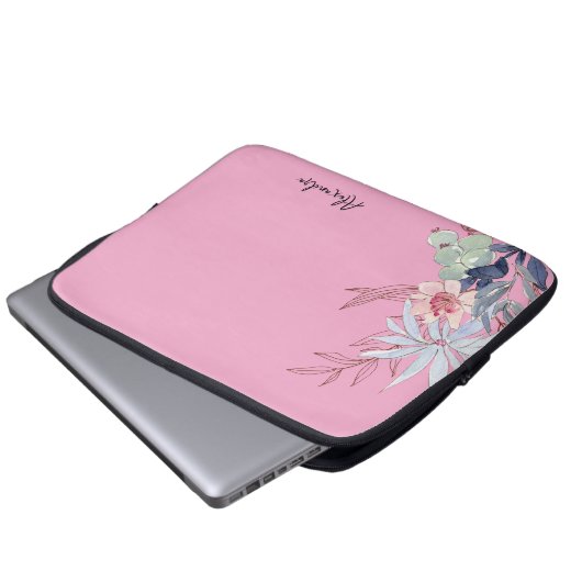 Eleganter Blütenrosa Abstrakt Laptopschutzhülle (Vorne Knopf)