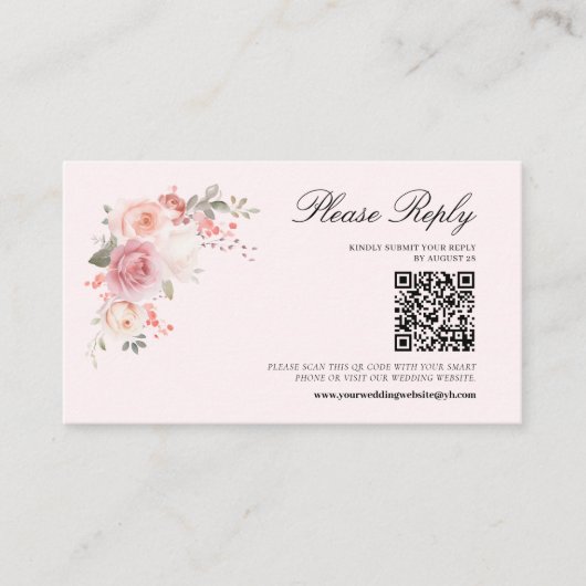 Eleganter Blütenrosa QR-Code Hochzeitsszenario RSV Begleitkarte (Vorderseite)