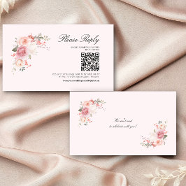 Eleganter Blütenrosa QR-Code Hochzeitsszenario RSV Begleitkarte