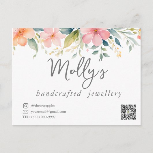 Eleganter Blütenschmuck in Rosa und Grau Postkarte (Vorderseite)