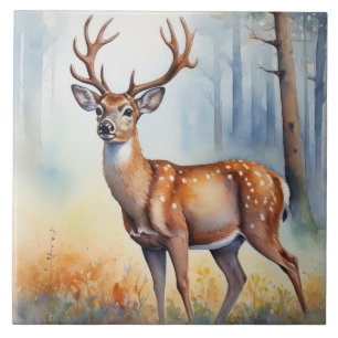 Eleganter Bock in goldenem Licht Waldlandschaft Fliese