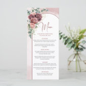 Eleganter Bogen Aquarellfarben Rote Bordeaux Hochz Menükarte (Stehend Vorderseite)