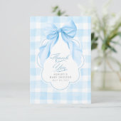 Eleganter Bogen Blau Gingham Süß Danke (Stehend Vorderseite)