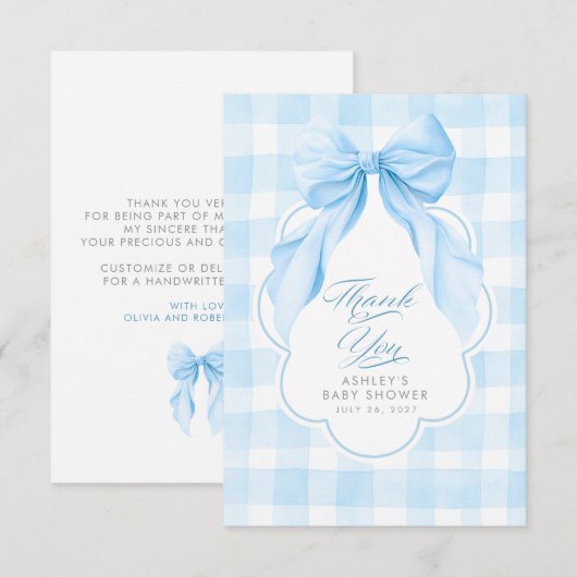 Eleganter Bogen Blau Gingham Süß Danke (Vorne/Hinten)