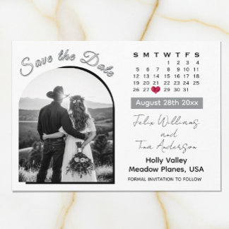 Eleganter Bogen Foto Schwarz / Weiß Hochzeitskalen Save The Date