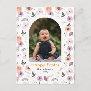 Eleganter Bogen Frühling Blumen Oster Familienfoto Feiertagspostkarte