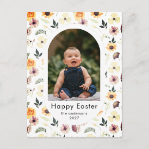 Eleganter Bogen Frühlingsblumen Ostern Familienfot Feiertagspostkarte
