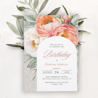Eleganter Bogen mit Pfirsich-Blumen zum Geburtstag Einladung