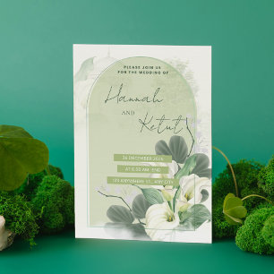 Eleganter Bogen Salbei Grün & Weiß Aquarell Blumen Save The Date