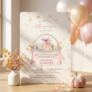 Eleganter Bogen Süße rosa kleine Kürbis-Baby-Party Einladung