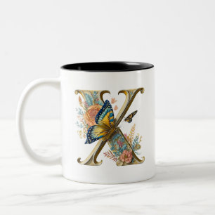 Eleganter bohemianischer Blumenbuchstabe X Zweifarbige Tasse