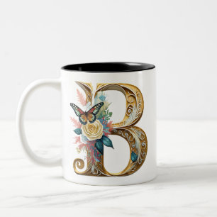 Eleganter bohemianischer floraler Buchstabe B Zweifarbige Tasse