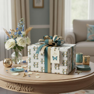 Eleganter bohemianischer floraler Buchstabe H Geschenkpapier