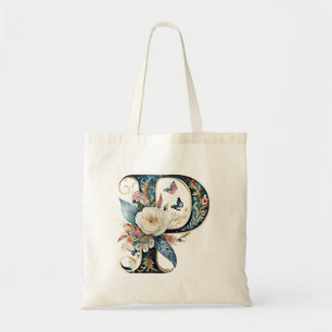 Eleganter bohemianischer floraler Buchstabe P Tragetasche