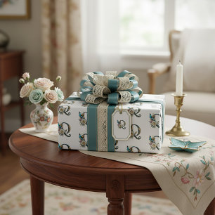 Eleganter bohemianischer floraler Buchstabe Q Geschenkpapier