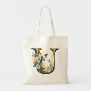 Eleganter bohemianischer floraler Buchstabe U Tragetasche
