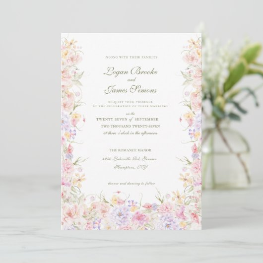 Eleganter Bohemisch Garden Wedding Einladung (Stehend Vorderseite)