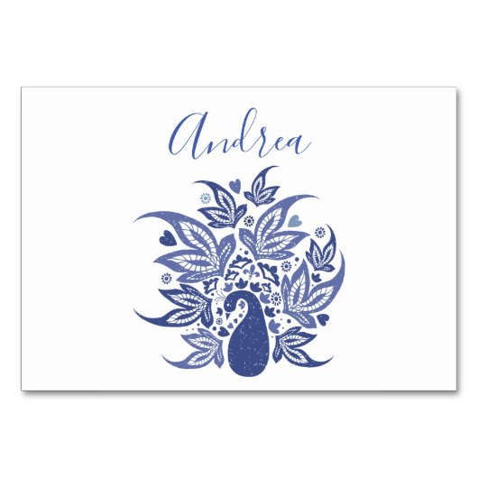 Eleganter Bohemischer Blue Peacock-Stil Tischnummer (Vorderseite)