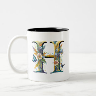 Eleganter bohemischer Blumenbuchstabe H Zweifarbige Tasse