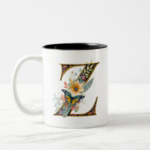 Eleganter bohemischer Blumenbuchstabe Z Zweifarbige Tasse