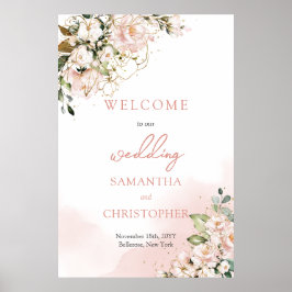 Eleganter Boho Aquarell weiche rosa Hochzeitsempfa Poster
