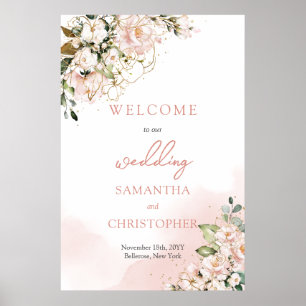 Eleganter Boho Aquarell weiche rosa Hochzeitsempfa Poster