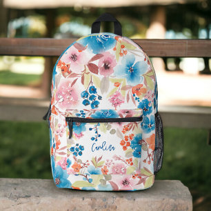 Eleganter boho blauer pinkfarbener Name der Aquare Bedruckter Rucksack