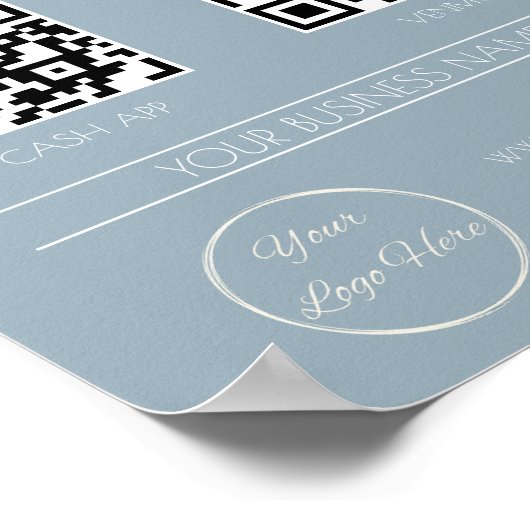 Eleganter boho blue 2 QR Code Business Scan zur Za Poster (Ecke)