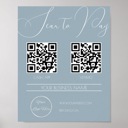 Eleganter boho blue 2 QR Code Business Scan zur Za Poster (Vorne)