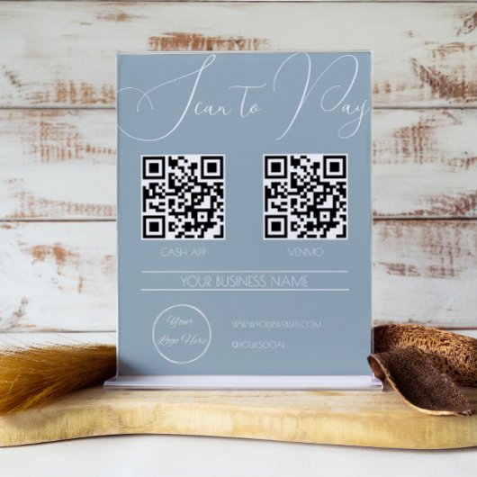 Eleganter boho blue 2 QR Code Business Scan zur Za Poster