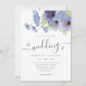 Eleganter Boho-Blumen-Blue-Hochzeits-QR-Code Einladung (Vorderseite)