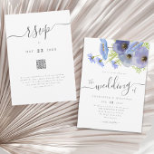 Eleganter Boho-Blumen-Blue-Hochzeits-QR-Code Einladung