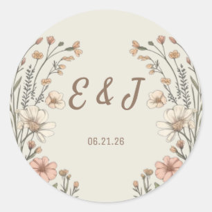 Eleganter Boho-Blumen-Hochzeit-Klassischer Rundsti Runder Aufkleber