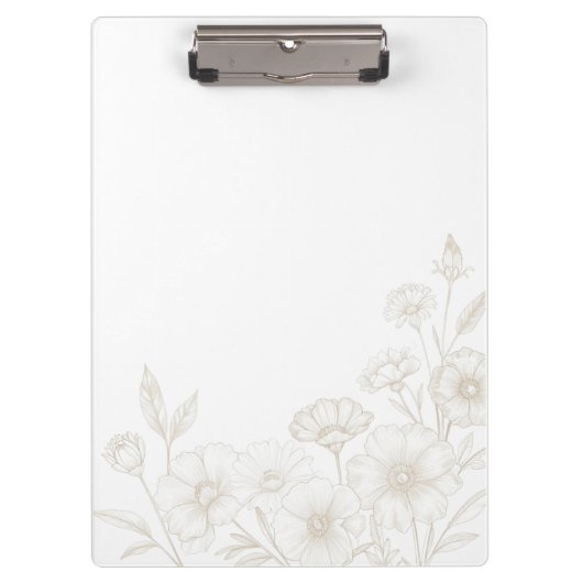 Eleganter Boho-Blumen-Linienkunst-Rahmenhintergrun Klemmbrett (Vorderseite)