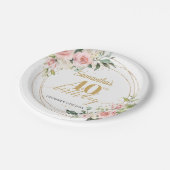 Eleganter boho blush blumengold Glitzer Geburtstag Pappteller (Schrägansicht)